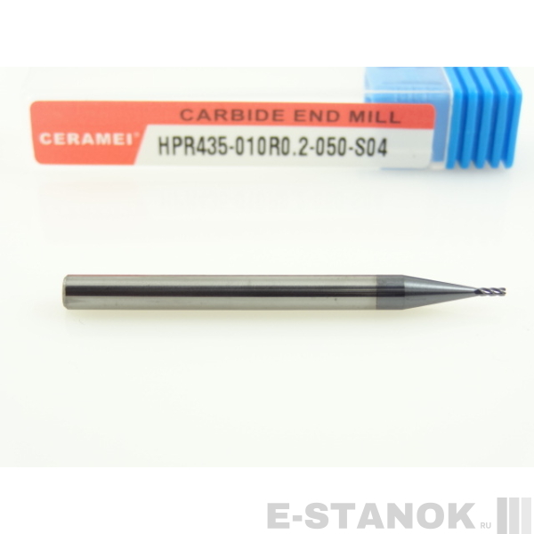Четырёхзаходная фреза с радиусом (HRC 50) CERAMEI: диам. 1 мм, радиус 0.2 мм, хвост. 4 мм, реж. часть 3 мм