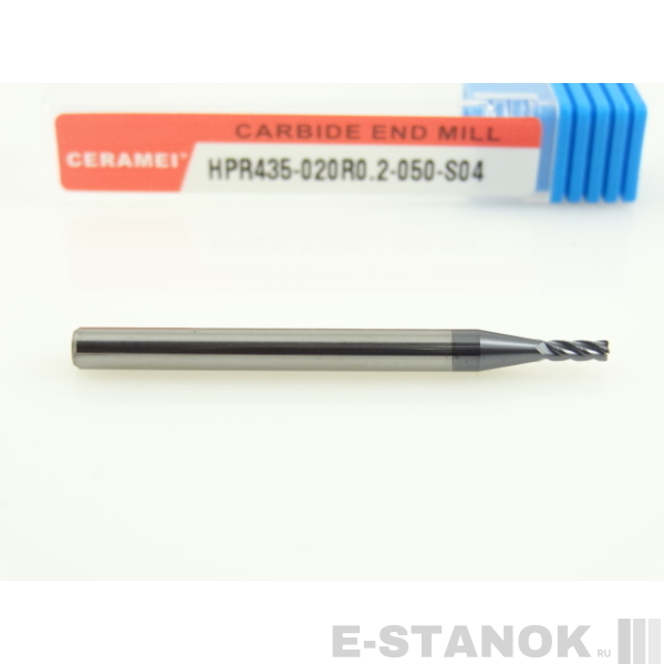 Четырёхзаходная фреза с радиусом (HRC 50) CERAMEI: диам. 2 мм, радиус 0.2 мм, хвост. 4 мм, реж. часть 6 мм