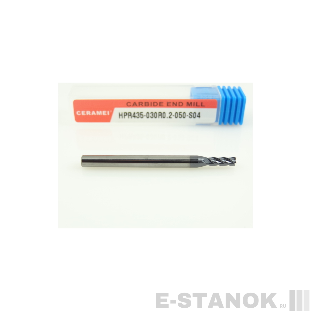 Четырёхзаходная фреза с радиусом (HRC 50) CERAMEI: диам. 3 мм, радиус 0.2 мм, хвост. 4 мм, реж. часть 8 мм
