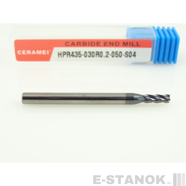 Четырёхзаходная фреза с радиусом (HRC 50) CERAMEI: диам. 3 мм, радиус 0.2 мм, хвост. 4 мм, реж. часть 8 мм