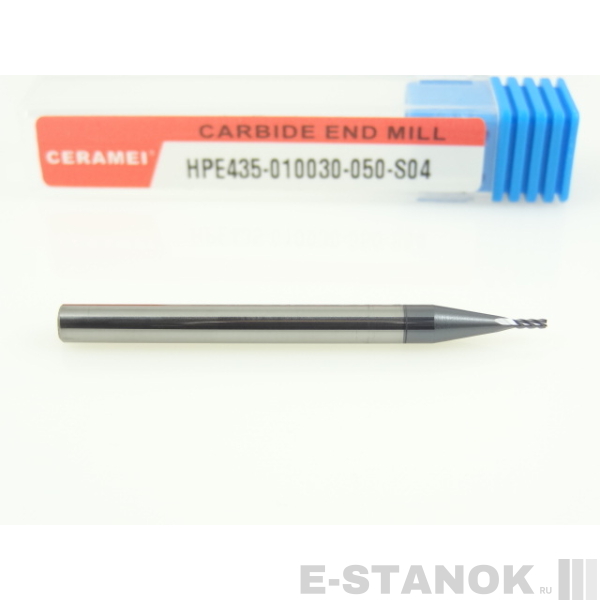 Четырёхзаходная универсальная фреза (HRC50) CERAMEI: диам. 1 мм, хвост. 4 мм, реж. часть 3 мм