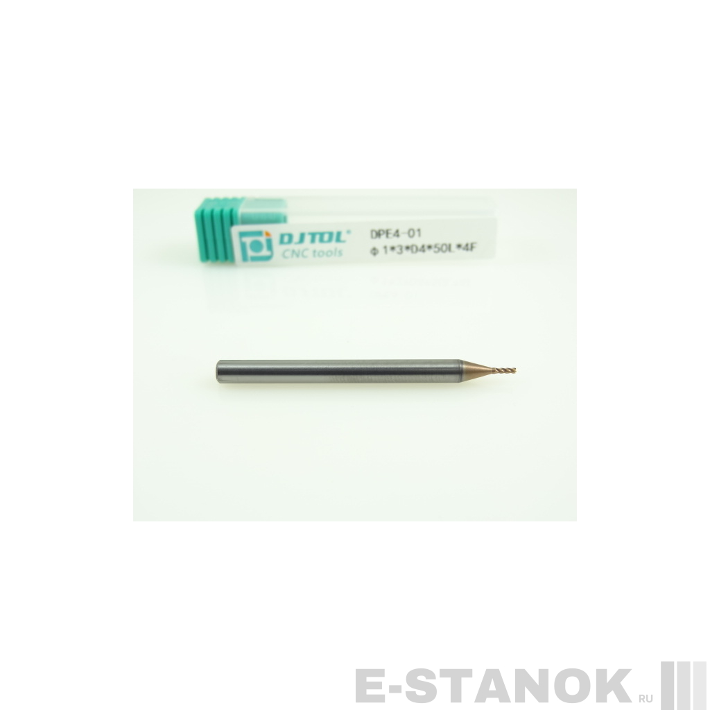 Четырёхзаходная универсальная фреза (HRC50) DJTOL: диам. 1 мм, хвост. 4 мм, реж. часть 3 мм