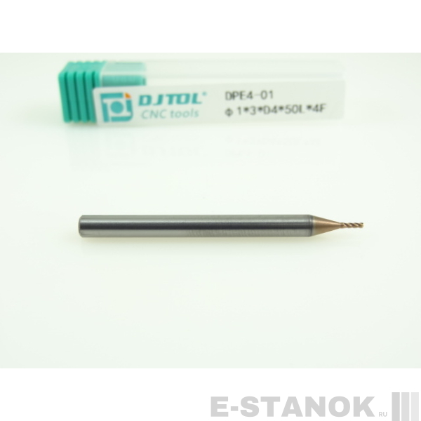 Четырёхзаходная универсальная фреза (HRC50) DJTOL: диам. 1 мм, хвост. 4 мм, реж. часть 3 мм