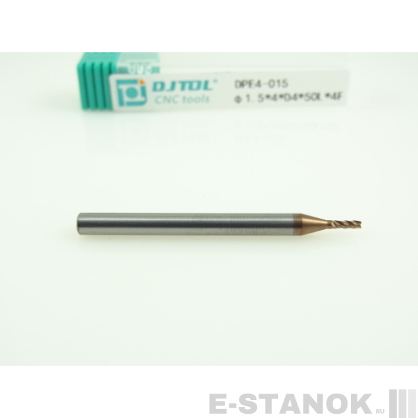 Четырёхзаходная универсальная фреза (HRC50) DJTOL: диам. 1.5 мм, хвост. 4 мм, реж. часть 4 мм