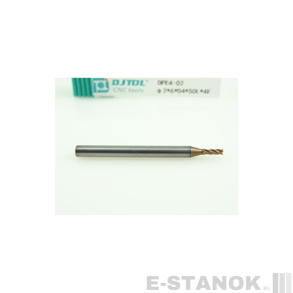 Четырёхзаходная универсальная фреза (HRC50) DJTOL: диам. 2 мм, хвост. 4 мм, реж. часть 6 мм