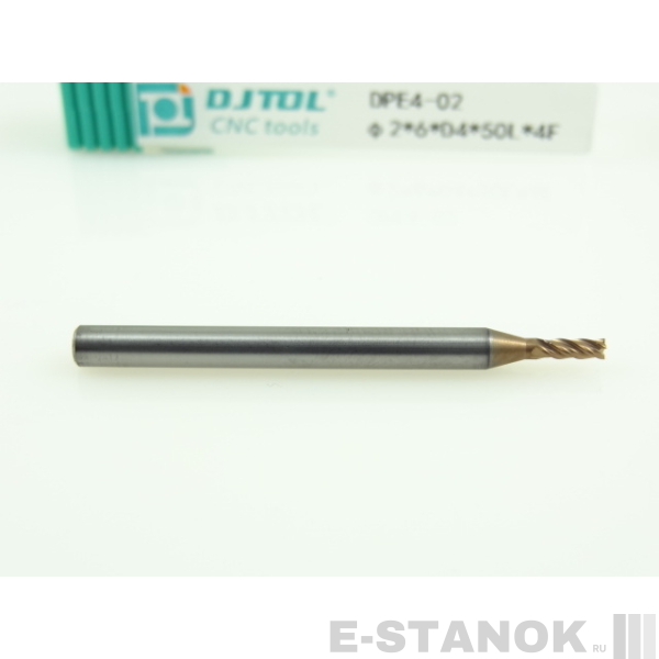 Четырёхзаходная универсальная фреза (HRC50) DJTOL: диам. 2 мм, хвост. 4 мм, реж. часть 6 мм