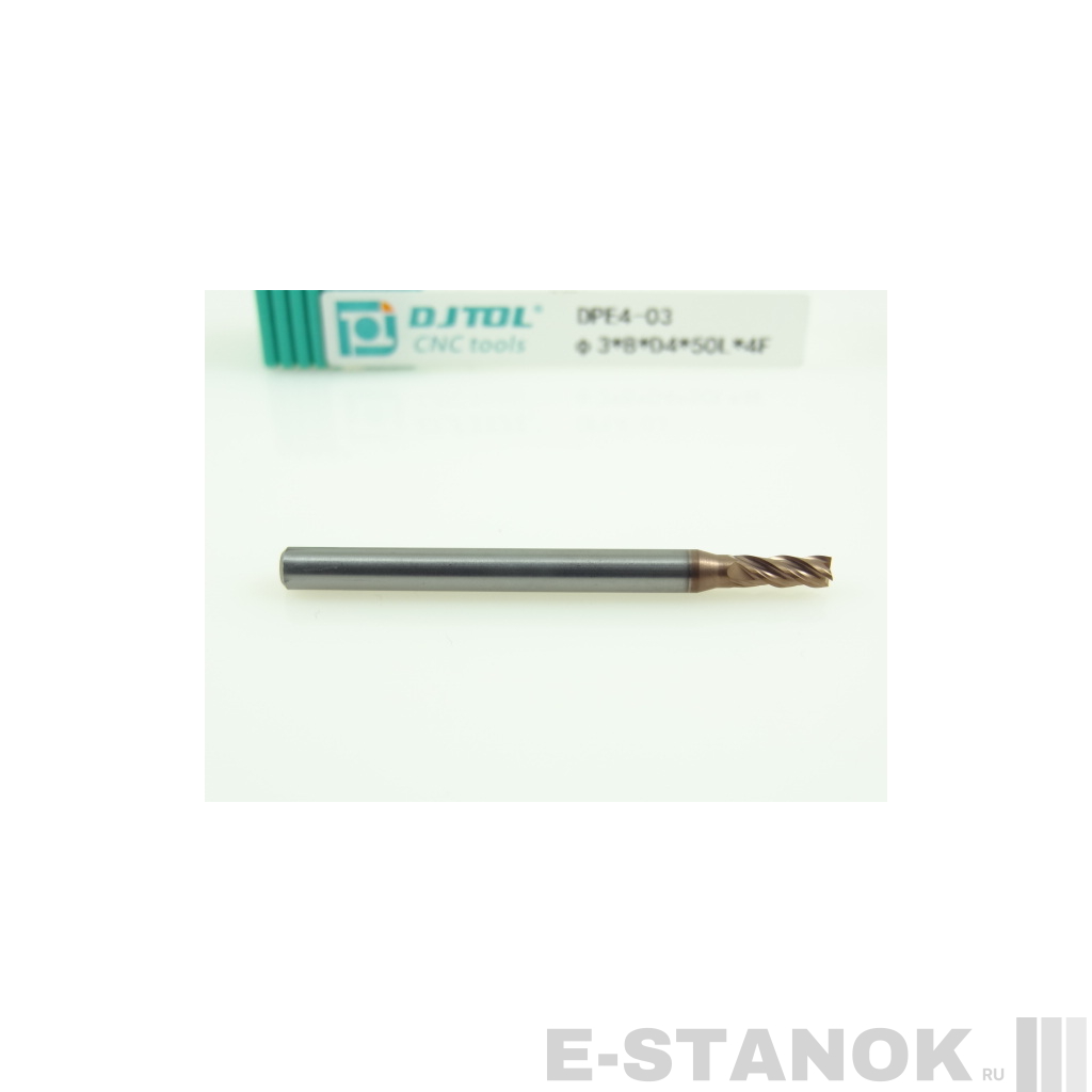 Четырёхзаходная универсальная фреза (HRC50) DJTOL: диам. 3 мм, хвост. 4 мм, реж. часть 8 мм