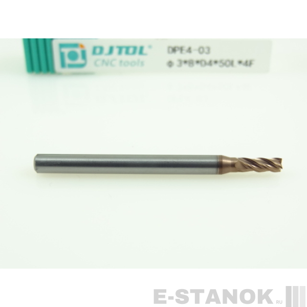 Четырёхзаходная универсальная фреза (HRC50) DJTOL: диам. 3 мм, хвост. 4 мм, реж. часть 8 мм