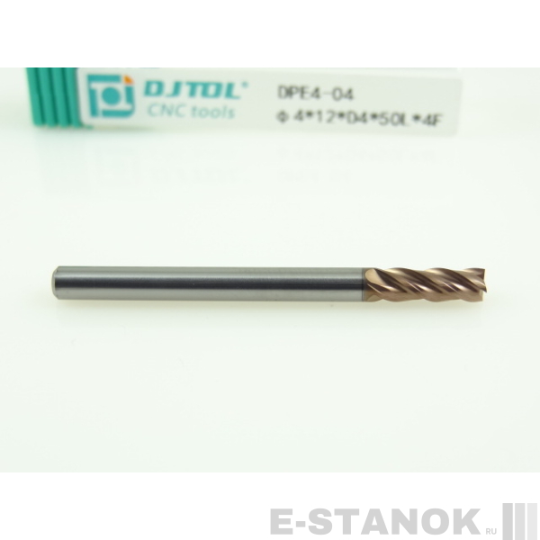 Четырёхзаходная универсальная фреза (HRC50) DJTOL: диам. 4 мм, реж. часть 12 мм