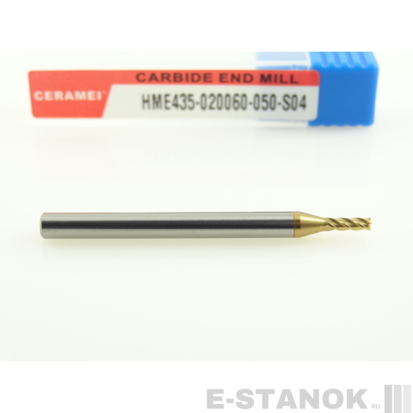 Четырёхзаходная универсальная фреза (HRC55) CERAMEI: диам. 2 мм, хвост. 4 мм, реж. часть 6 мм