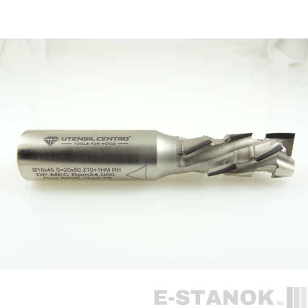 Двухзаходная алмазная компрессионная фреза Utensil Centro: диам. 18 мм, хвост. 20 мм, реж. часть 45 мм