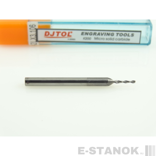 Двухзаходная фреза DJTOL A: хвост. 3.175 мм, диам. 1 мм, реж. длина 6 мм