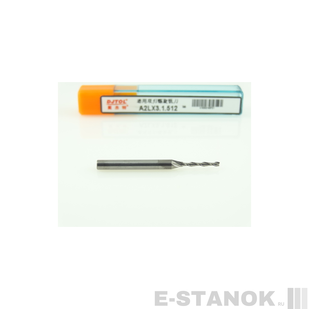 Двухзаходная фреза DJTOL A: хвост. 3.175 мм, диам. 1.5 мм, реж. длина 12 мм