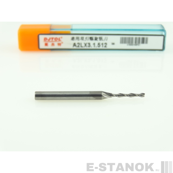 Двухзаходная фреза DJTOL A: хвост. 3.175 мм, диам. 1.5 мм, реж. длина 12 мм