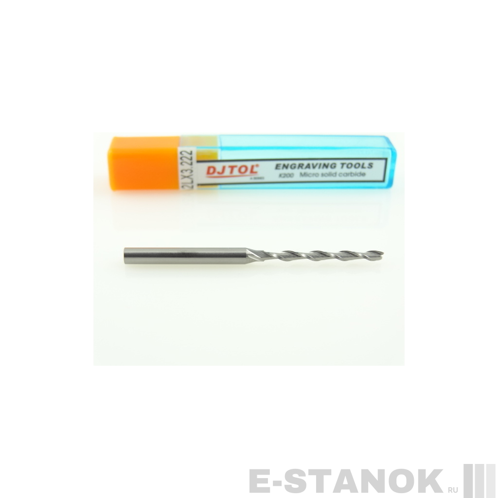 Двухзаходная фреза DJTOL A: хвост. 3.175 мм, диам. 2 мм, реж. длина 22 мм