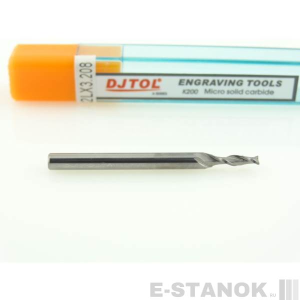 Двухзаходная фреза DJTOL A: хвост. 3.175 мм, диам. 2 мм, реж. длина 8 мм