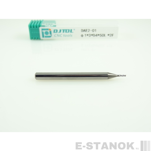 Двухзаходная фреза по алюминию DJTOL: диам. 1 мм, хвост. 4 мм, реж. часть 3 мм