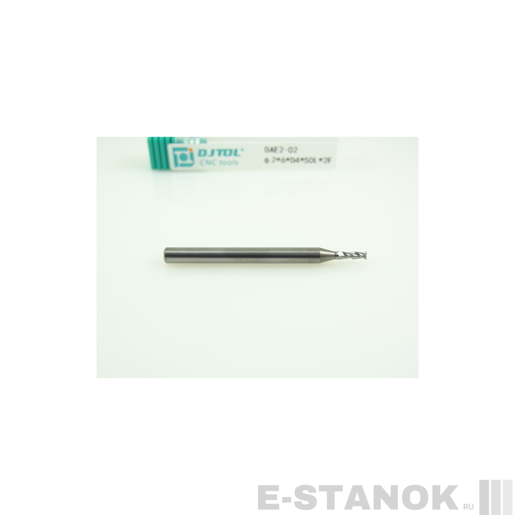 Двухзаходная фреза по алюминию DJTOL: диам. 2 мм, хвост. 4 мм, реж. часть 6 мм
