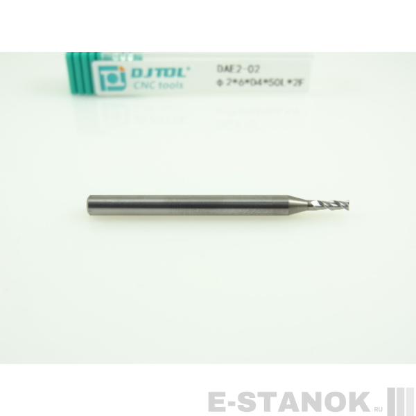 Двухзаходная фреза по алюминию DJTOL: диам. 2 мм, хвост. 4 мм, реж. часть 6 мм