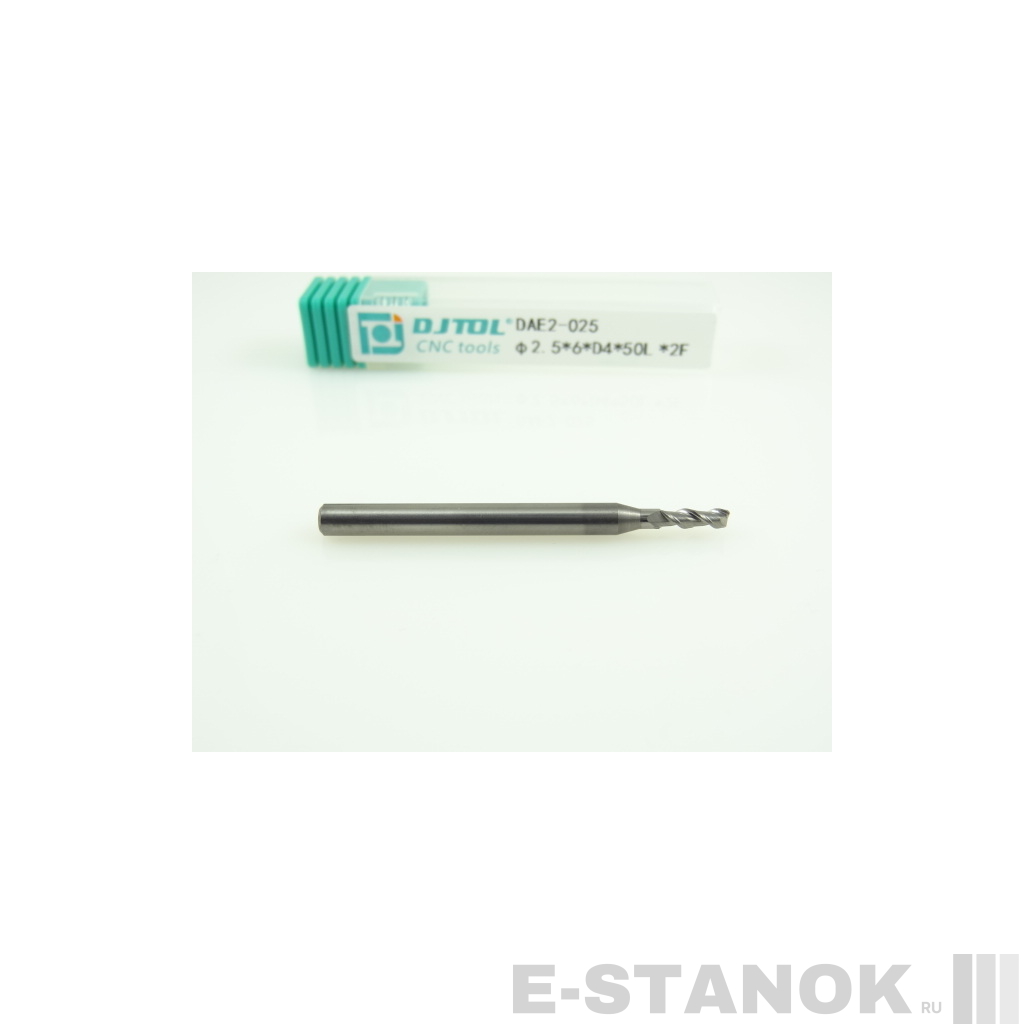 Двухзаходная фреза по алюминию DJTOL: диам. 2.5 мм, хвост. 4 мм, реж. часть 6 мм