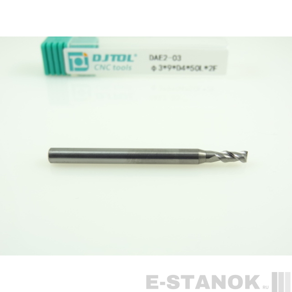Двухзаходная фреза по алюминию DJTOL: диам. 3 мм, хвост. 4 мм, реж. часть 9 мм