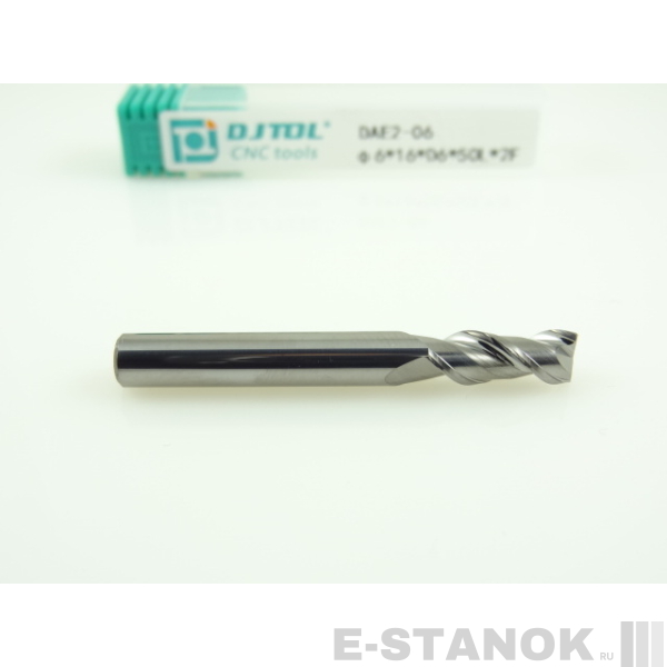 Двухзаходная фреза по алюминию DJTOL: диам. 6 мм, реж. часть 16 мм