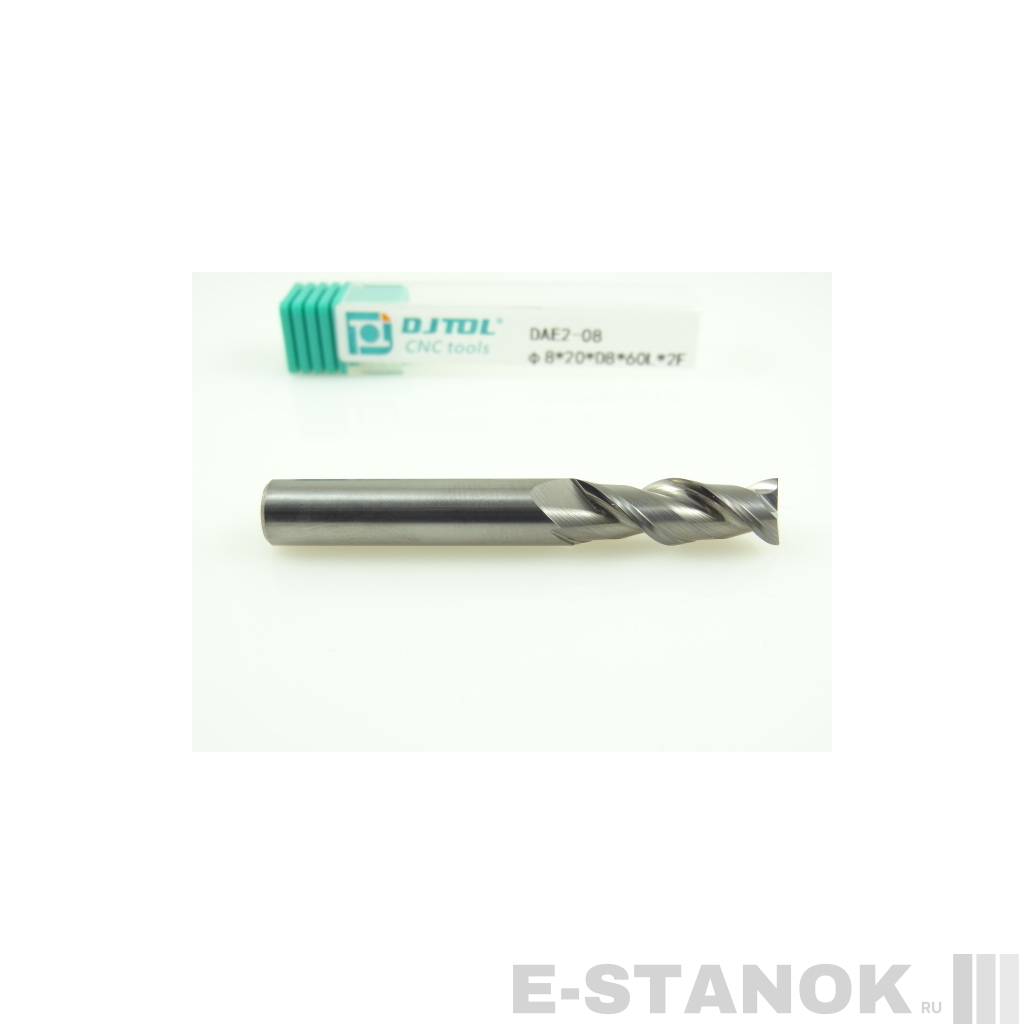 Двухзаходная фреза по алюминию DJTOL: диам. 8 мм, реж. часть 20 мм