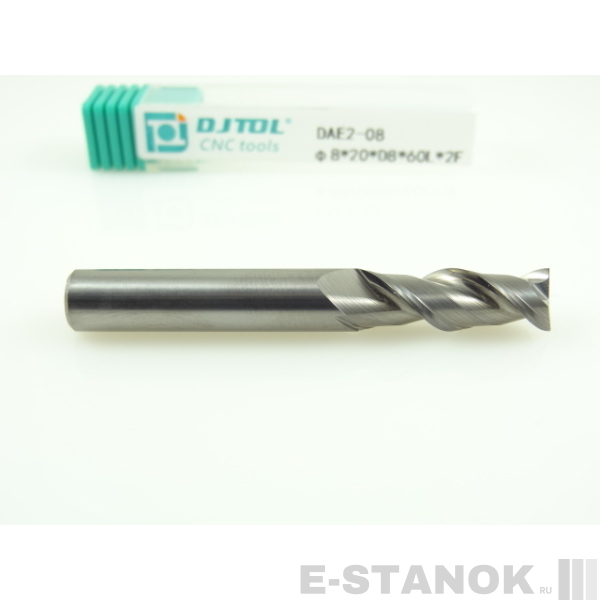 Двухзаходная фреза по алюминию DJTOL: диам. 8 мм, реж. часть 20 мм