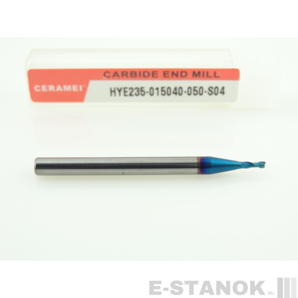 Двухзаходная фреза по закалённым сталям CERAMEI: диам. 1.5 мм, хвост. 4 мм, реж. часть 4 мм