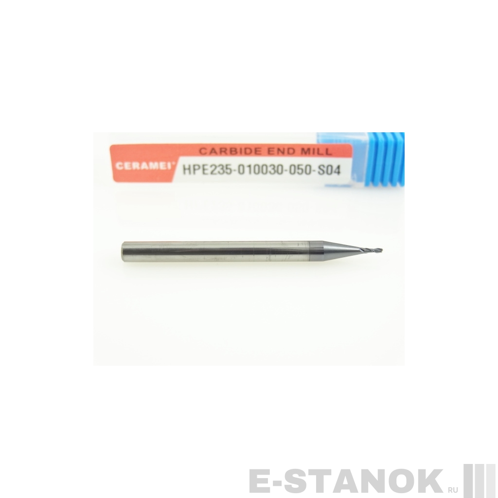 Двухзаходная универсальная фреза (HRC50) CERAMEI: диам. 1 мм, хвост. 4 мм, реж. часть 3 мм