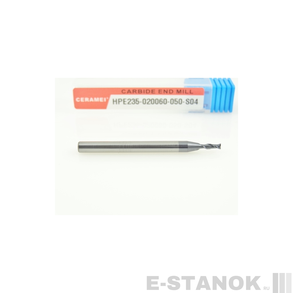 Двухзаходная универсальная фреза (HRC50) CERAMEI: диам. 2 мм, хвост. 4 мм, реж. часть 6 мм