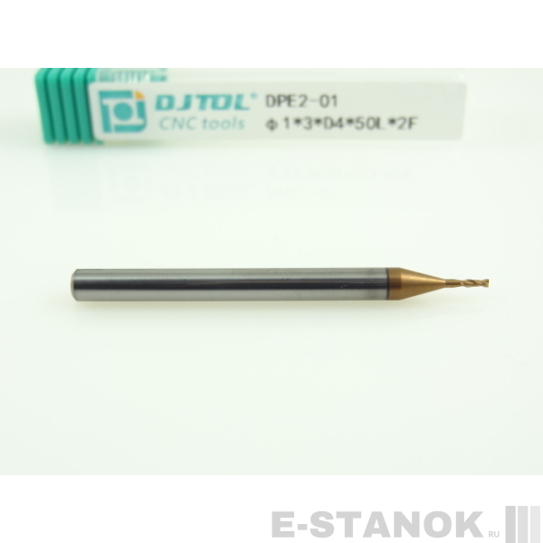 Двухзаходная универсальная фреза (HRC50) DJTOL: диам. 1 мм, хвост. 4 мм, реж. часть 3 мм