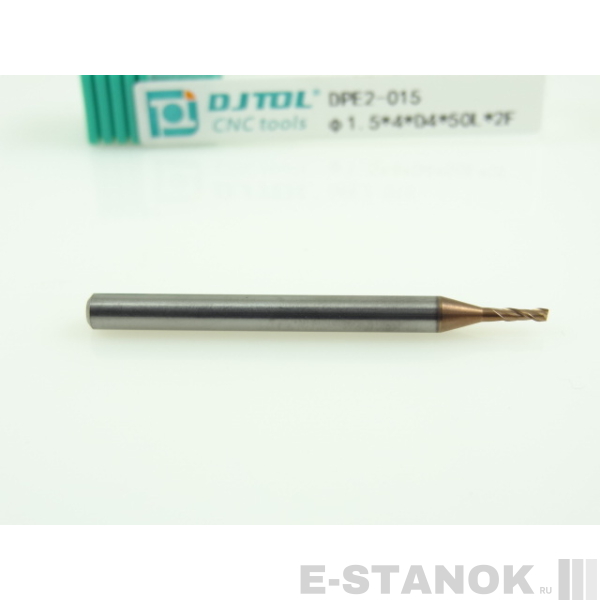 Двухзаходная универсальная фреза (HRC50) DJTOL: диам. 1.5 мм, хвост. 4 мм, реж. часть 4 мм