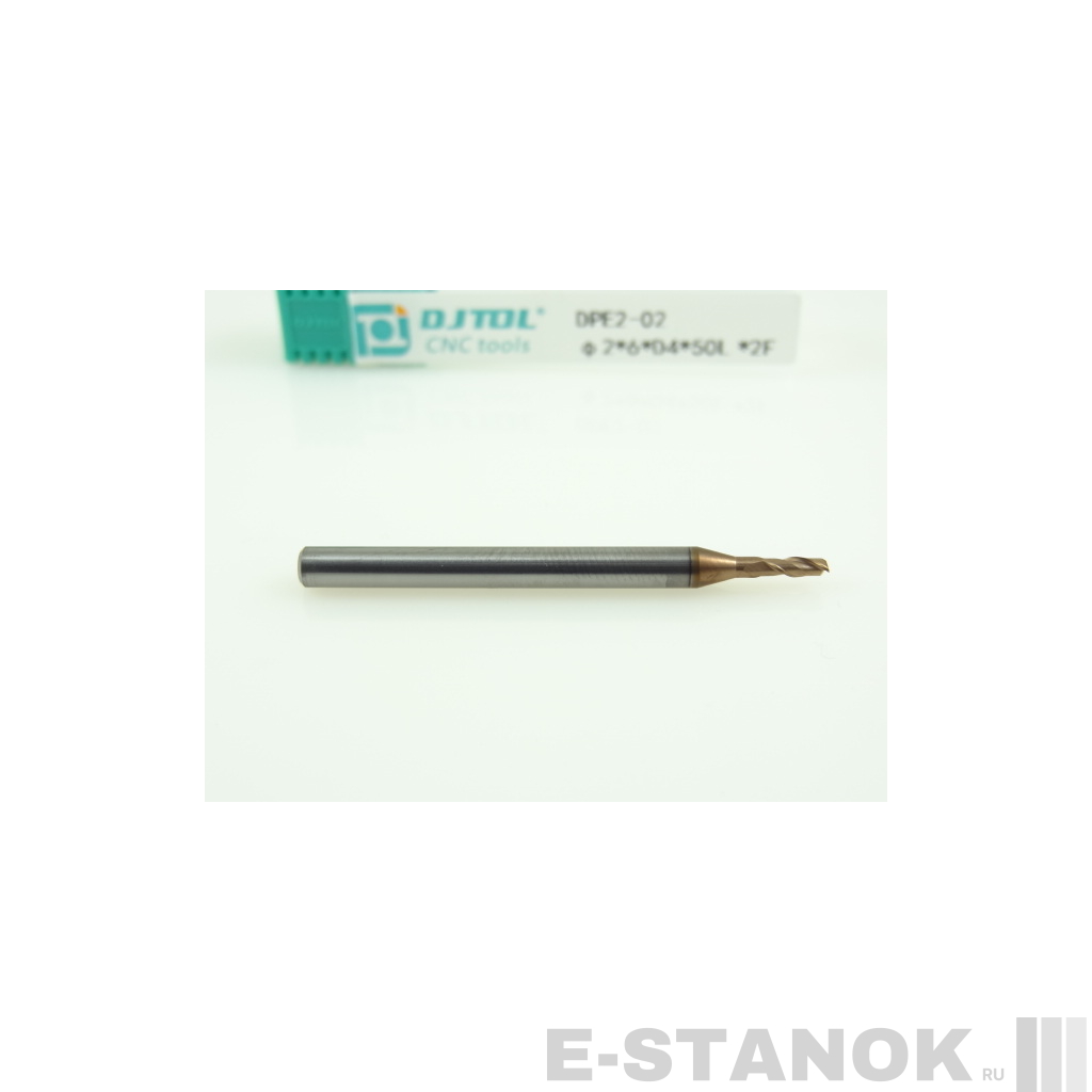 Двухзаходная универсальная фреза (HRC50) DJTOL: диам. 2 мм, хвост. 4 мм, реж. часть 6 мм
