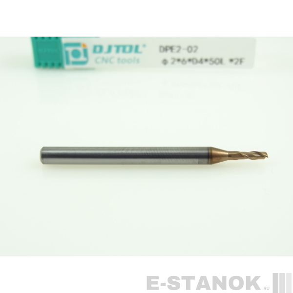 Двухзаходная универсальная фреза (HRC50) DJTOL: диам. 2 мм, хвост. 4 мм, реж. часть 6 мм