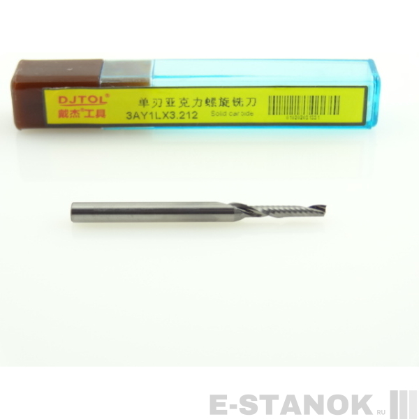 Фреза по акрилу DJTOL 3A: диам. 2 мм, хвост. 3.175 мм, реж. длина 12 мм