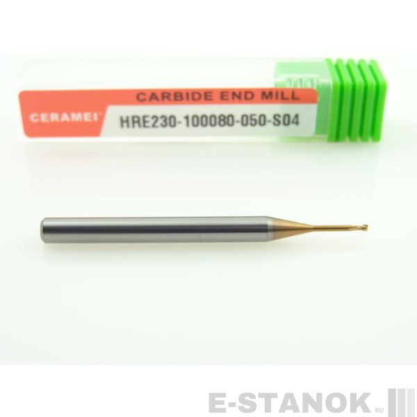 Микрофреза двухзаходная по закалённым сталям CERAMEI: диам. 1 мм, хвост. 4 мм, реж. часть 1.5 мм, рабочая длина 8 мм