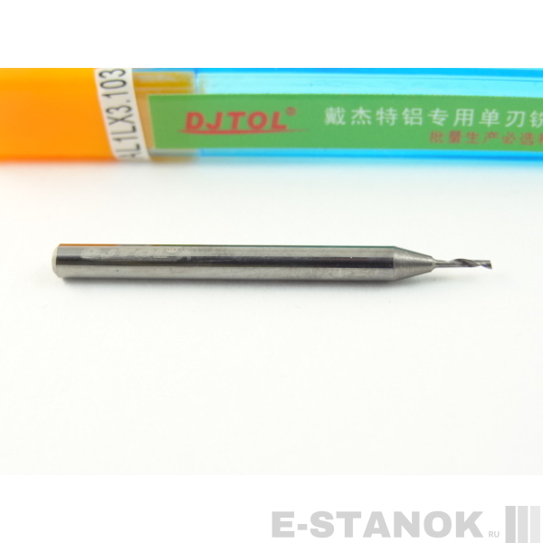 Однозаходная фреза по алюминию DJTOL A: диам. 1 мм, хвост. 3,175 мм, реж. длина 3 мм