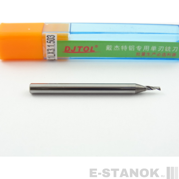 Однозаходная фреза по алюминию DJTOL A: диам. 1.5 мм, хвост. 3,175 мм, реж. длина 3 мм