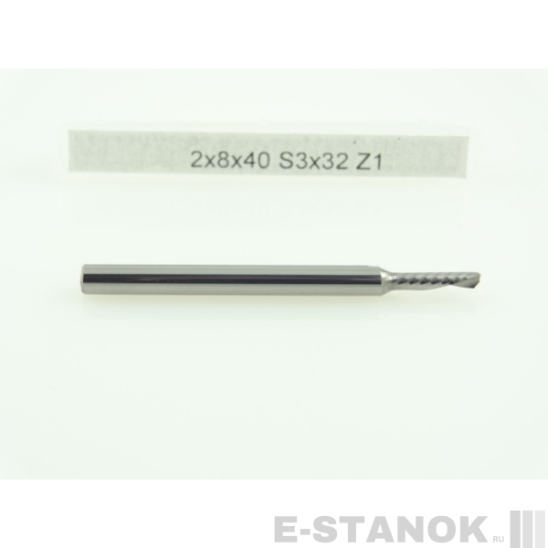 Однозаходная фреза стружка вниз Альма: диам. 2 мм, хвост. 3 мм, реж. длина 8 мм