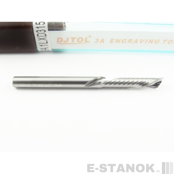 Однозаходная фреза стружка вниз DJTOL 3A: диам. 3 мм, реж. длина 15 мм, общ. длина 40 мм