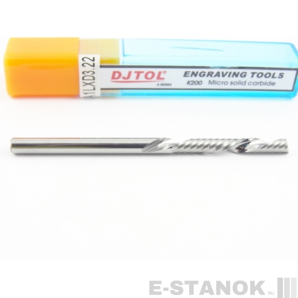 Однозаходная фреза стружка вниз DJTOL A: диам. 3.175 мм, реж. длина 22 мм