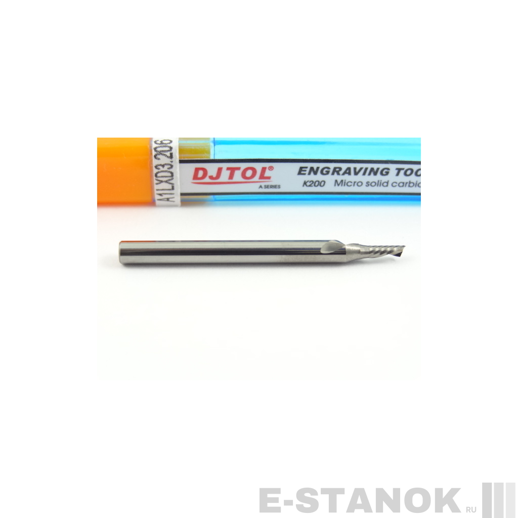 Однозаходная фреза стружка вниз DJTOL A: хвост. 3.175, диам. 2 мм, реж. длина 6 мм