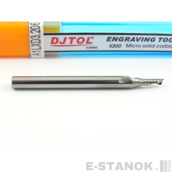 Однозаходная фреза стружка вниз DJTOL A: хвост. 3.175, диам. 2 мм, реж. длина 6 мм