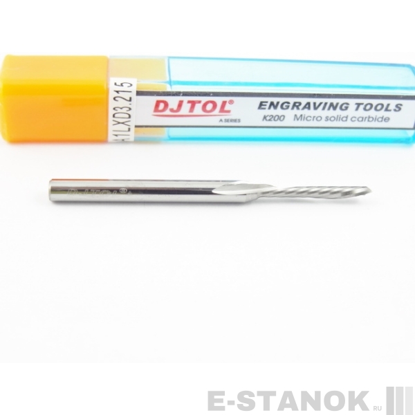Однозаходная фреза стружка вниз DJTOL A: хвост. 3.175 мм, диам. 2 мм, реж. длина 15 мм
