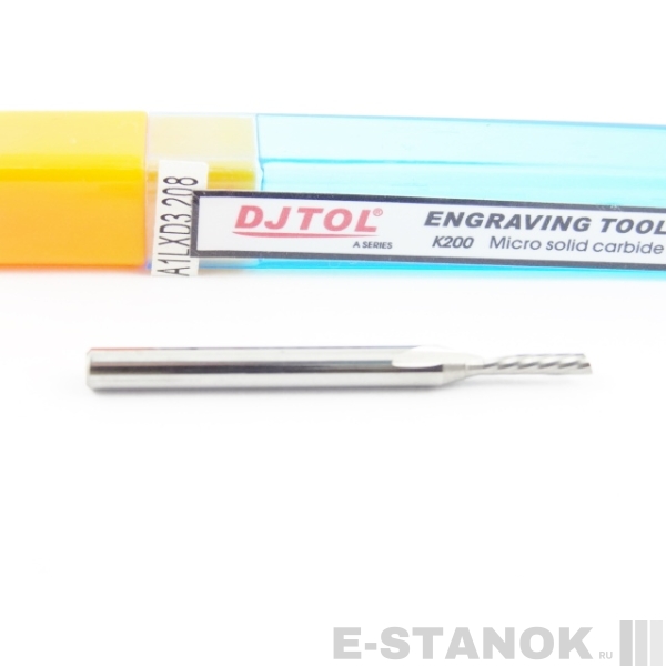 Однозаходная фреза стружка вниз DJTOL A: хвост. 3.175 мм, диам. 2 мм, реж. длина 8 мм