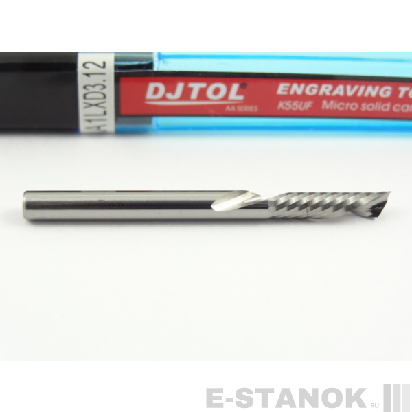 Однозаходная фреза стружка вниз DJTOL AA: диам. 3.175 мм, реж. длина 12 мм