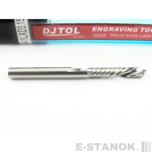Однозаходная фреза стружка вниз DJTOL AA: диам. 3.175 мм, реж. длина 15 мм