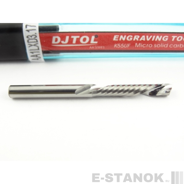 Однозаходная фреза стружка вниз DJTOL AA: диам. 3.175 мм, реж. длина 17 мм