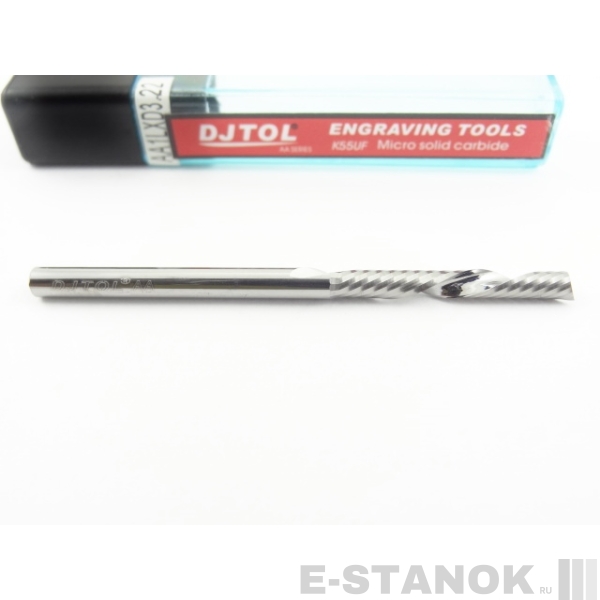 Однозаходная фреза стружка вниз DJTOL AA: диам. 3.175 мм, реж. длина 22 мм